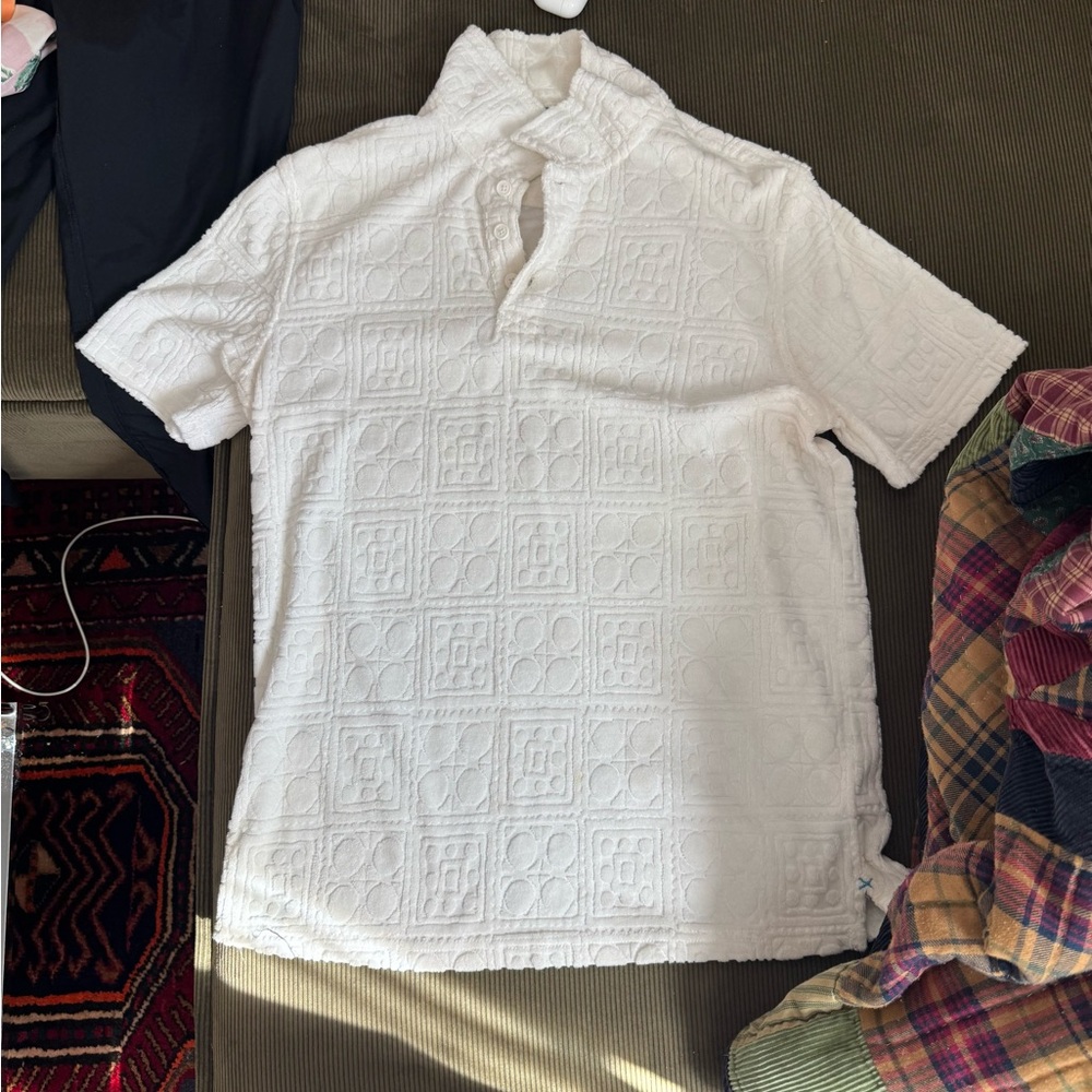 Tori Richard White Textured Polo Shirt